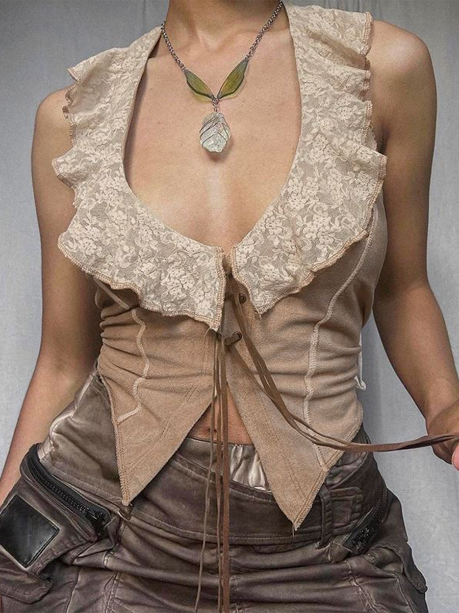 Lace Patchwork Strappy Sleeveless Tank Top