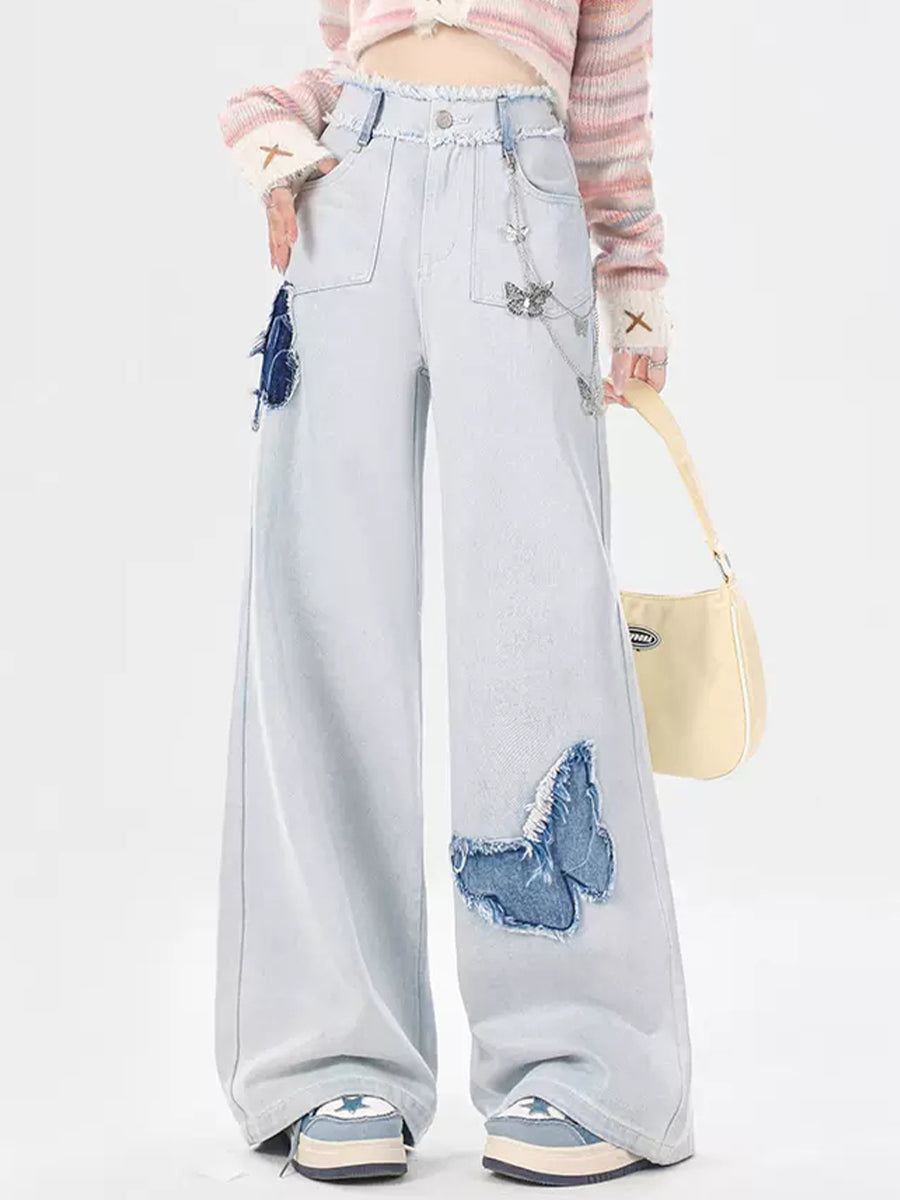 Light Blue Butterfly Denim Jeans