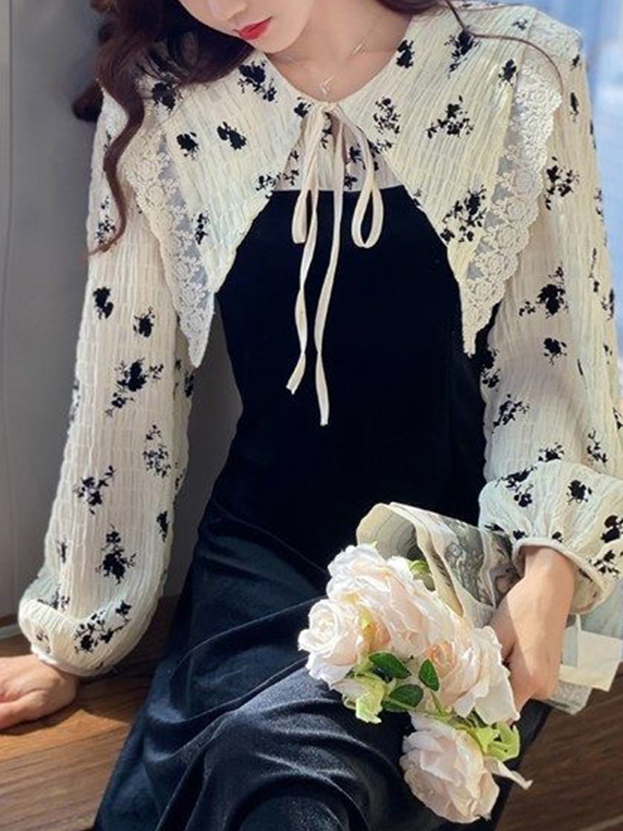 Long Sleeve Rose Shirt Black Cami Dress