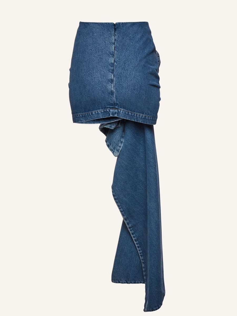 Blue Denim Zipper Cami Top + Floral Irregular Skirt Set