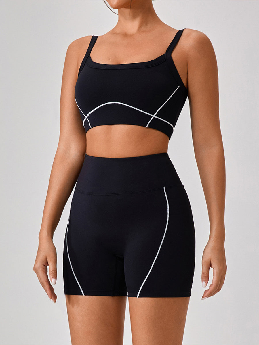 2pcs Fitness Yoga Suit Gym Outfits Sports Set Plain Tank with Chest Pads and Shorts and Pants