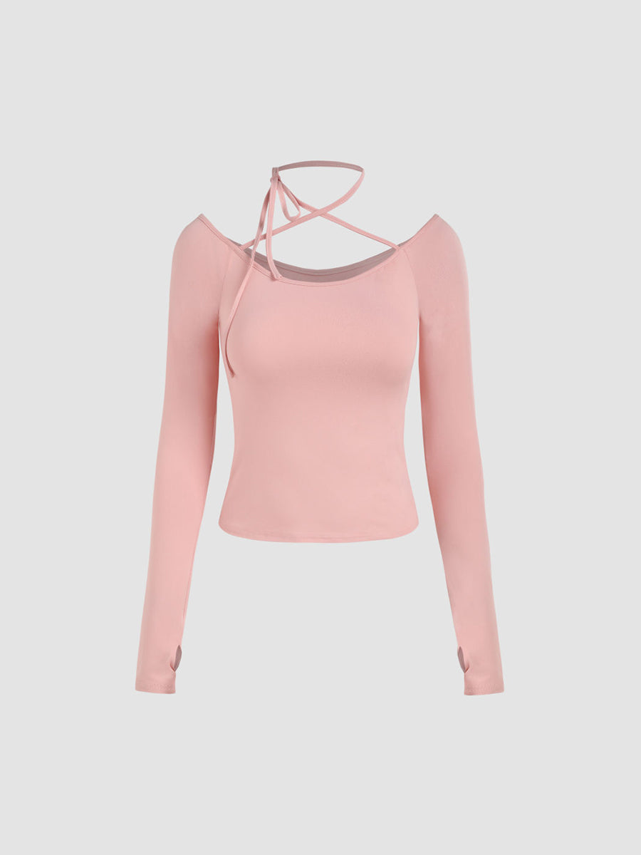 Cotton Long Sleeve Halter Top