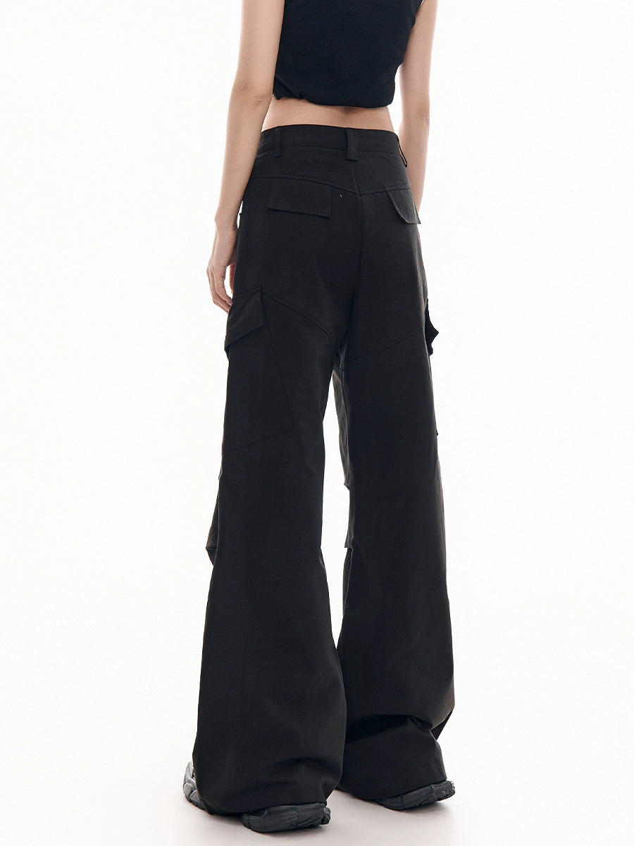 Solid Color Loose Casual Wide Leg Cargo Pants