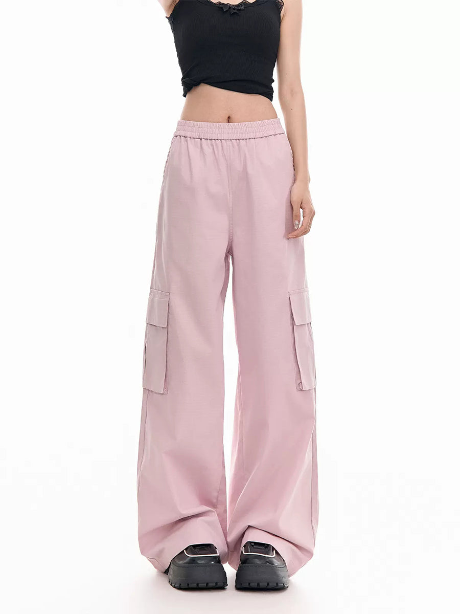 Pink Side Pocket Loose Casual Pants