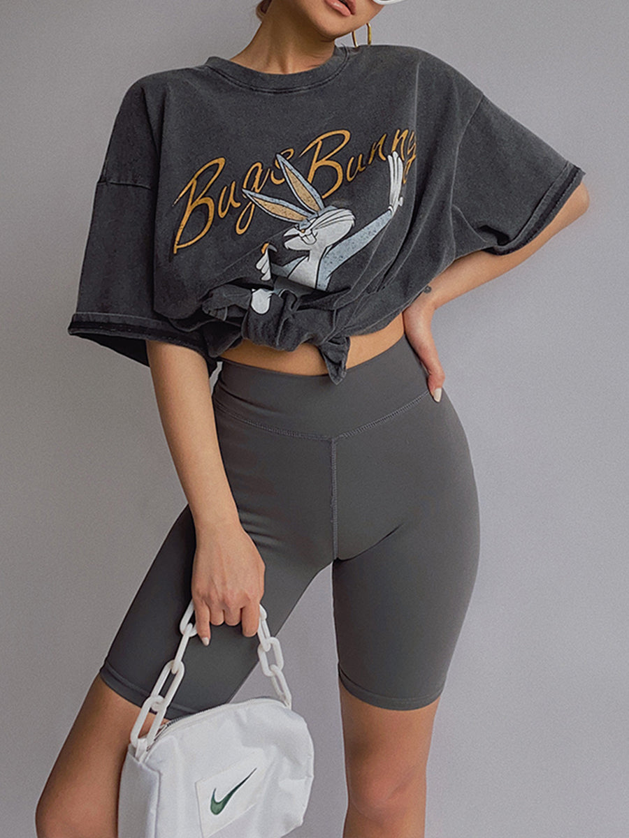 Bunny Print Oversize Short Sleeve Top