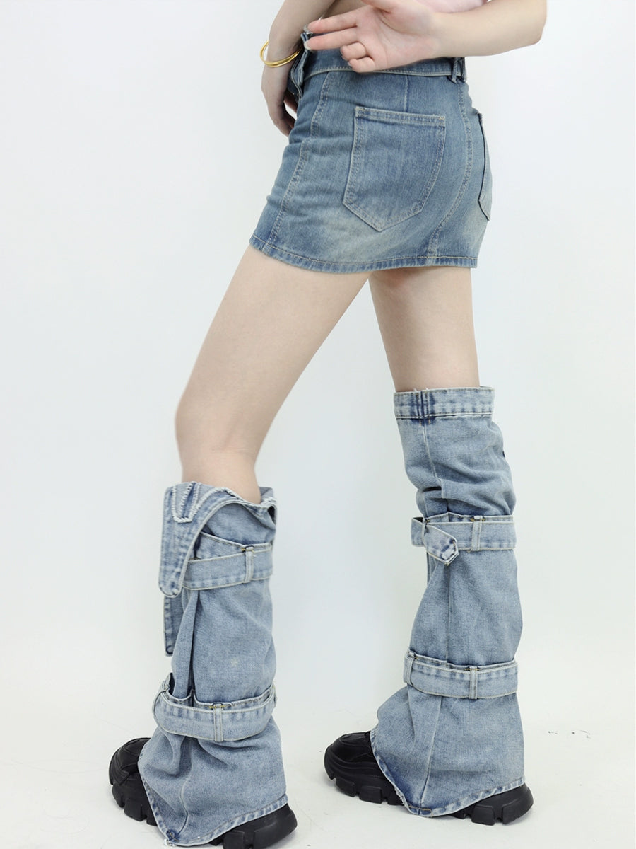 Blue Denim Shorts with Socks Set