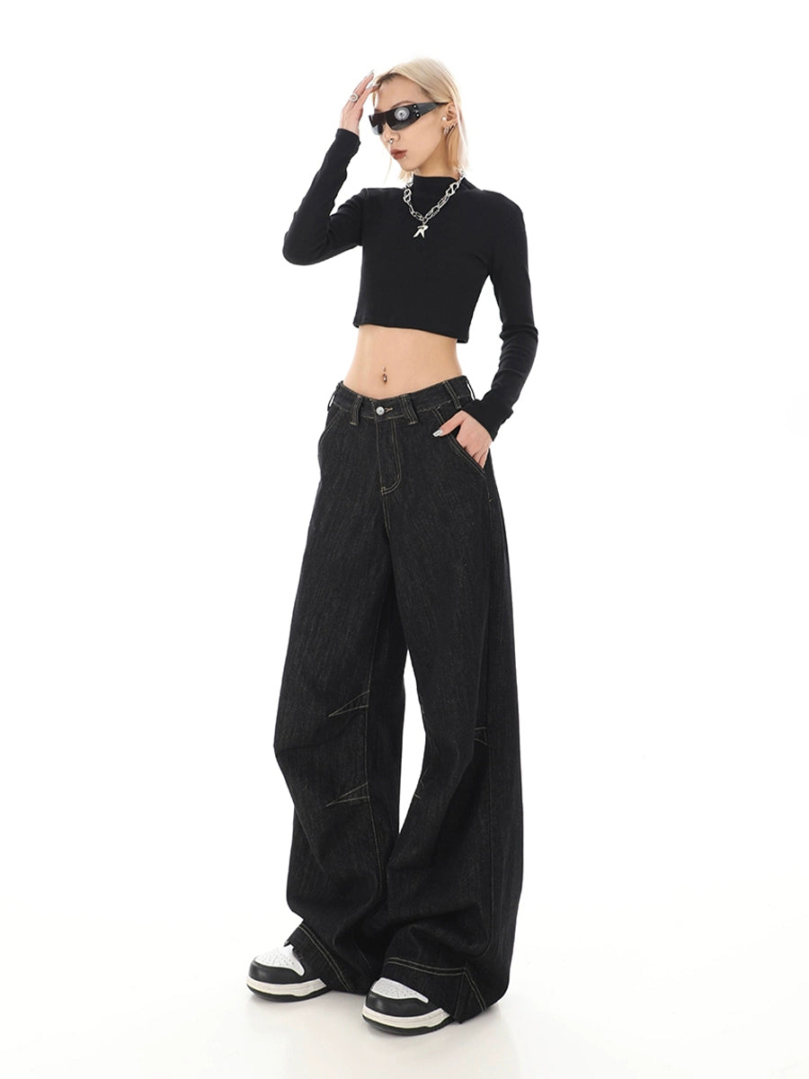 Black Straight Leg Loose Wide Leg Jeans