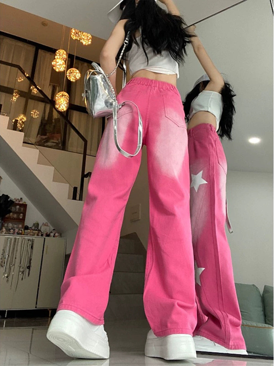 Pink Stars Denim Pants