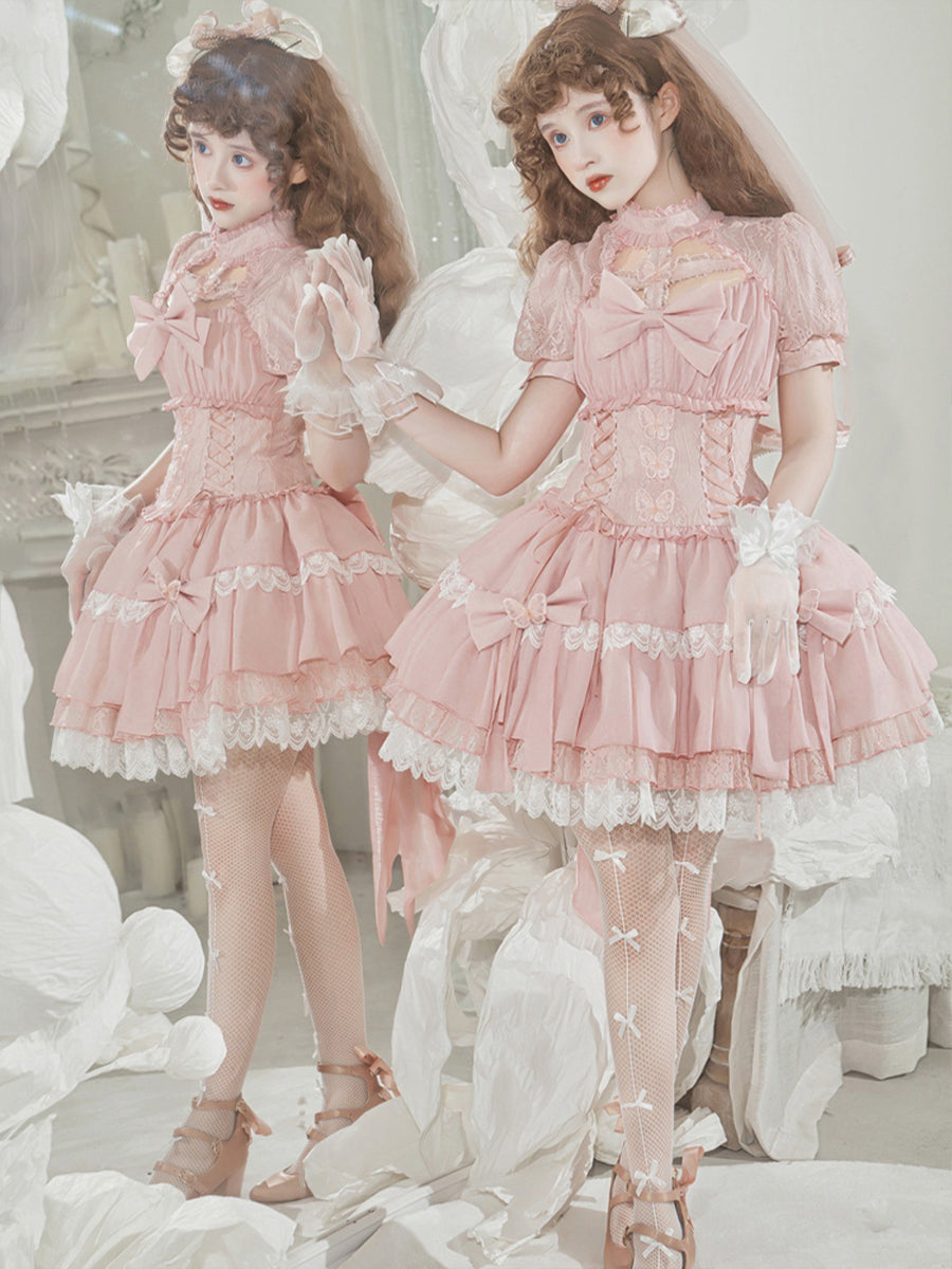 Girls Lolita Princess Dress Kawaii Barbie Long Sleeve Cute Layered Cake Dress