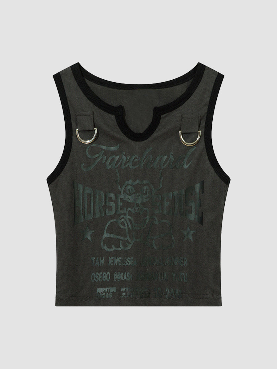Vintage Printed Sleeveless Tank Top