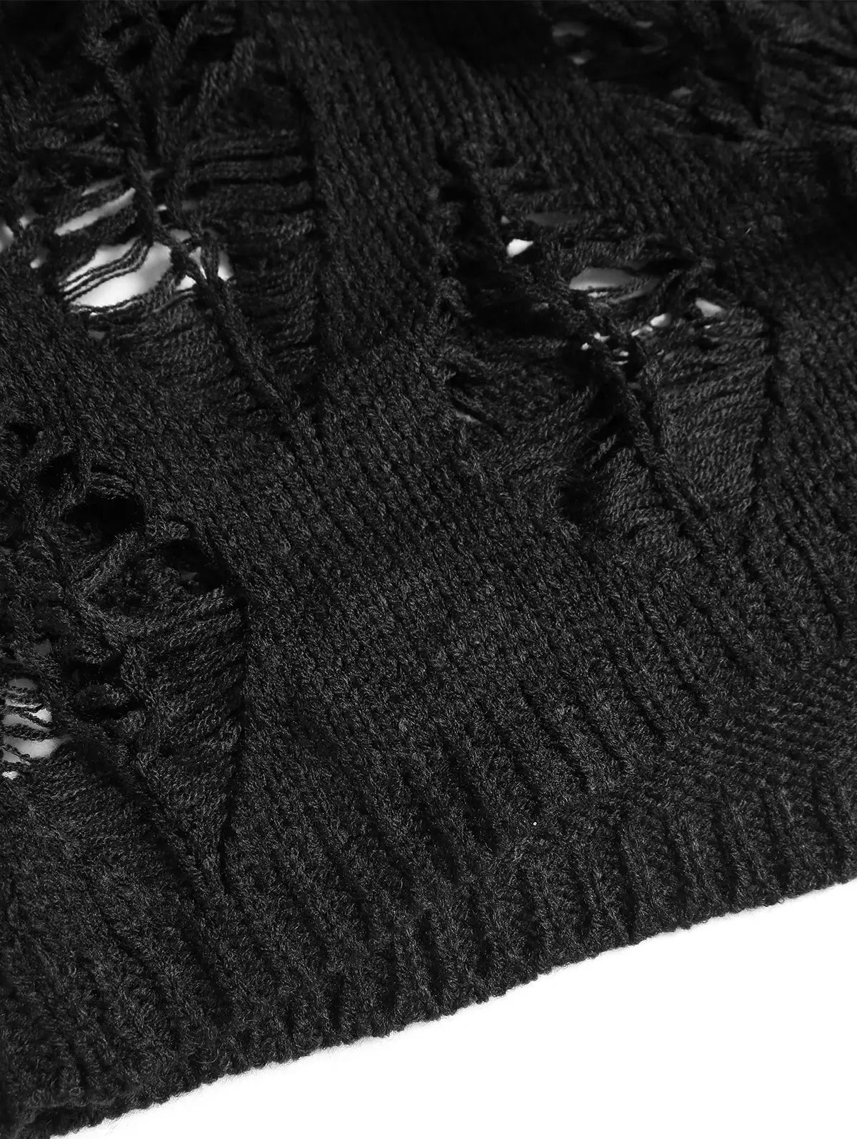 Black Hollow Holed Long Sleeved Woolden Blouse