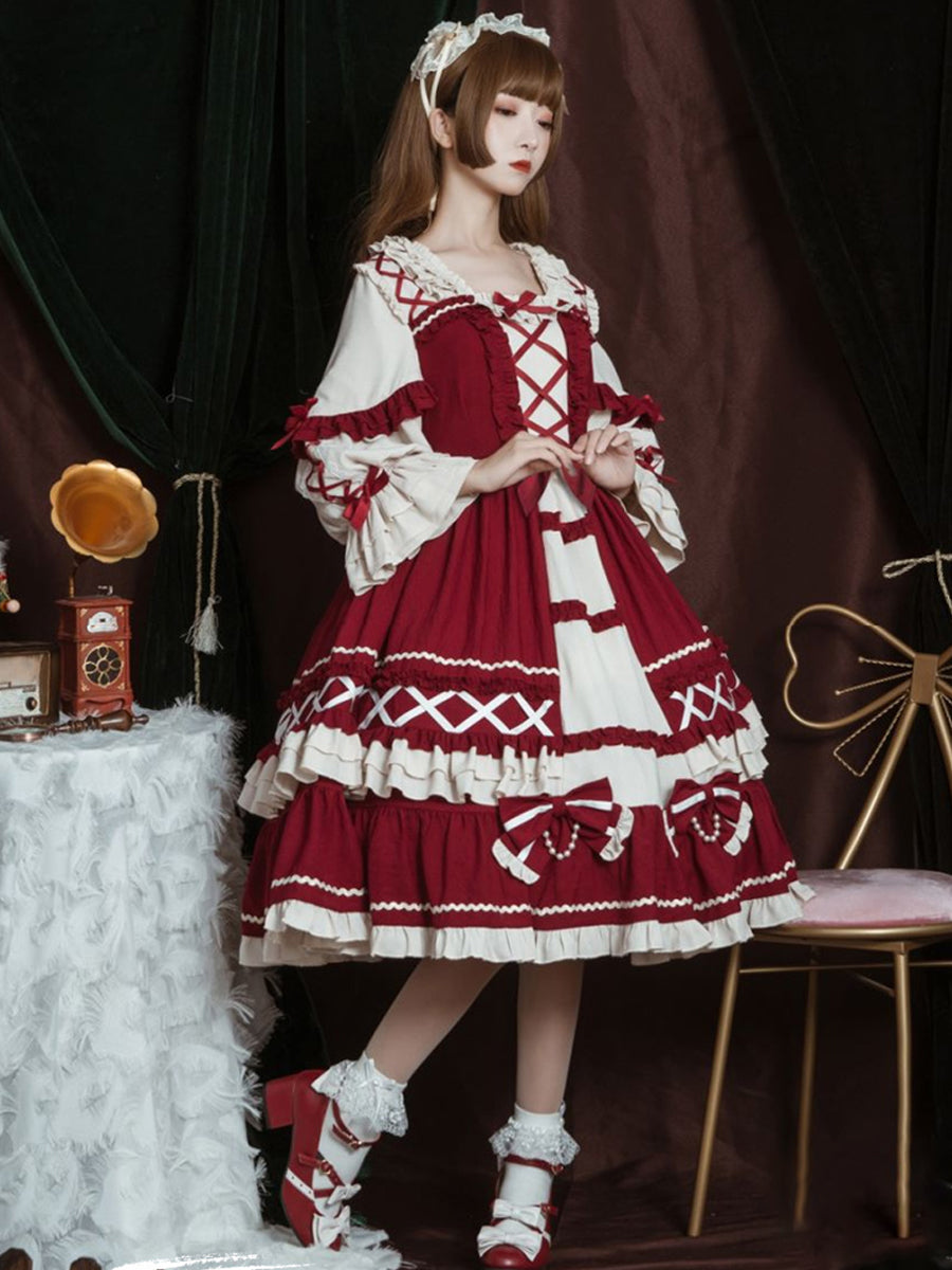 Girls Lolita Princess Dress Kawaii Long Sleeve Cute Layered Cake Dress