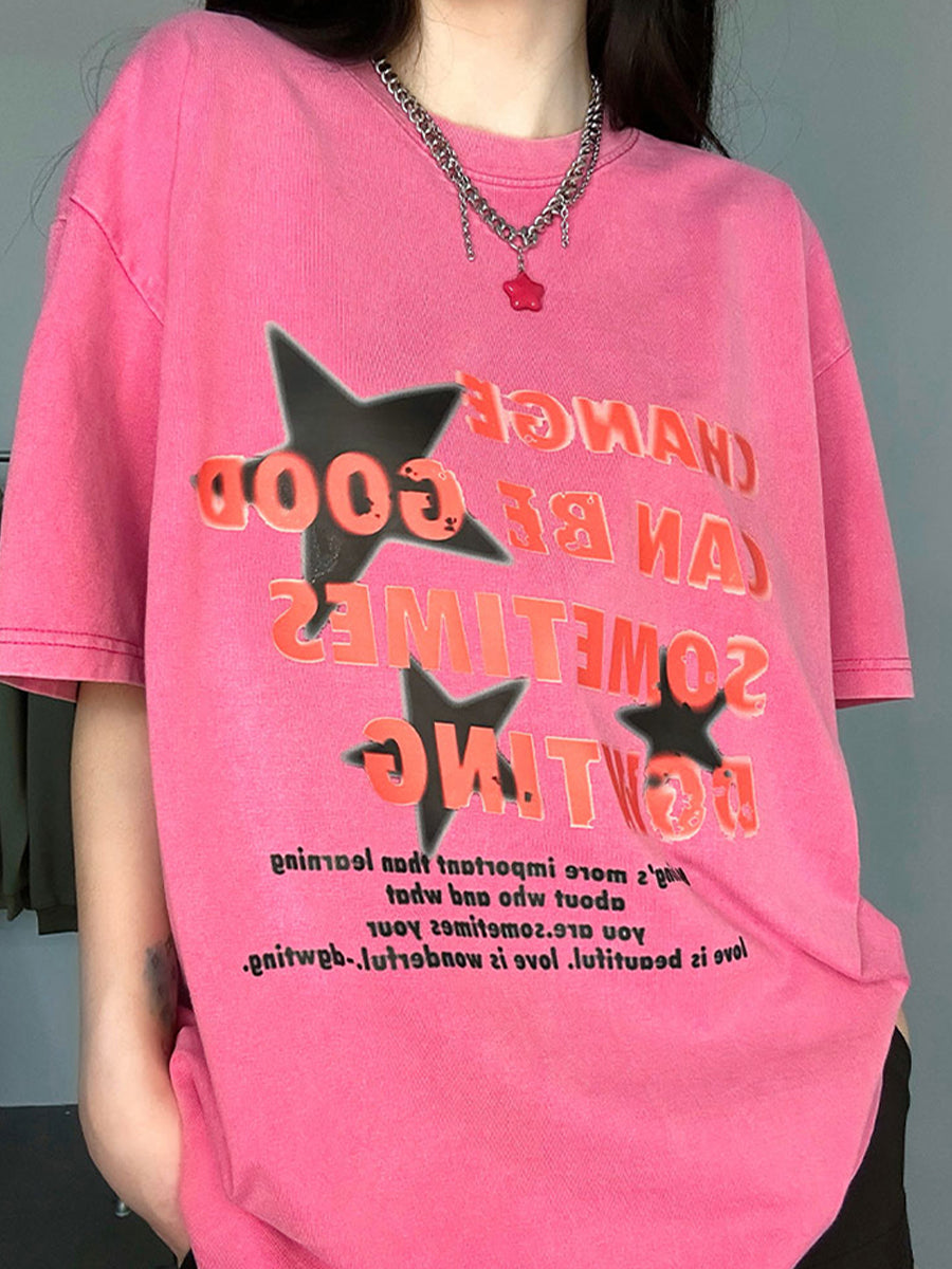 Stars Print Oversize Short Sleeve Top
