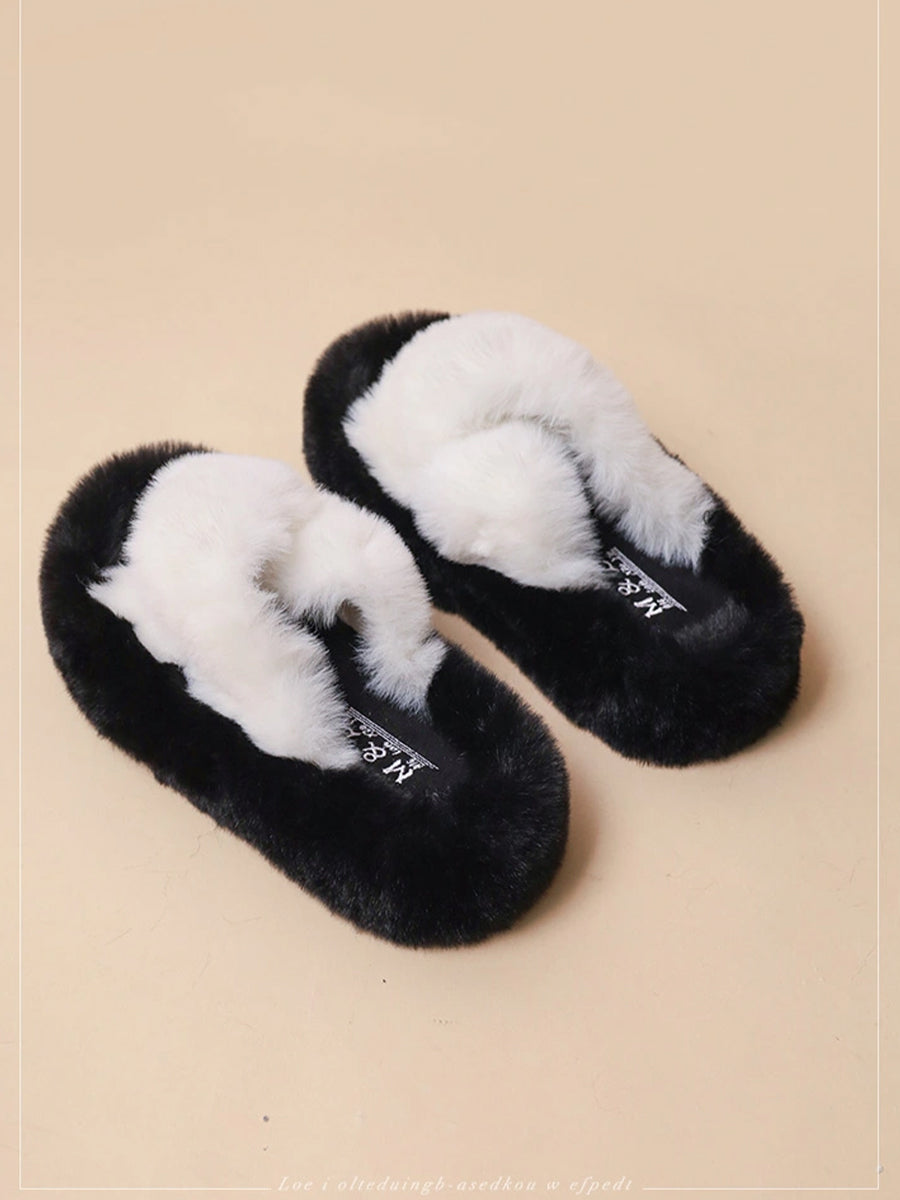 Criss Cross Straps Casual Indoors Slippers Fluffy Faux Fuzzy Fur Slides