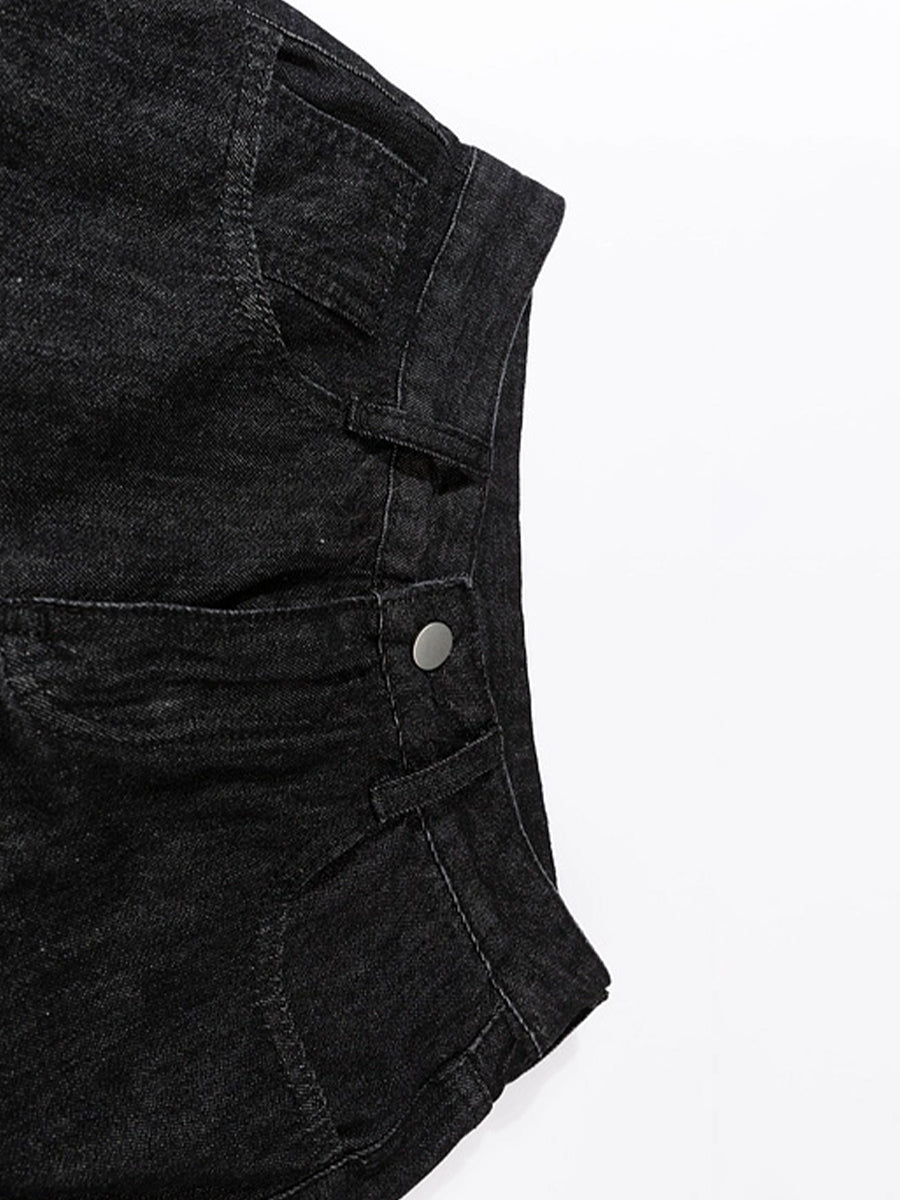 Black Ripped Straight Leg Casual Denim Jeans