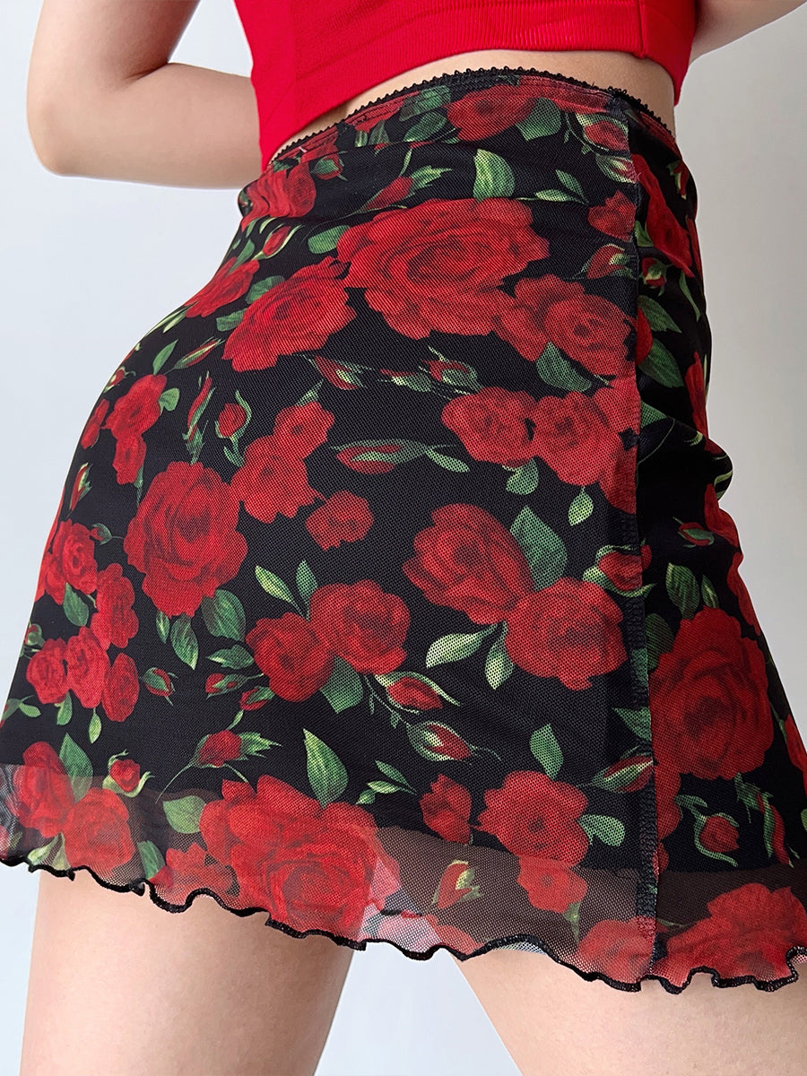 Chiffon Rose Pattern Skirt