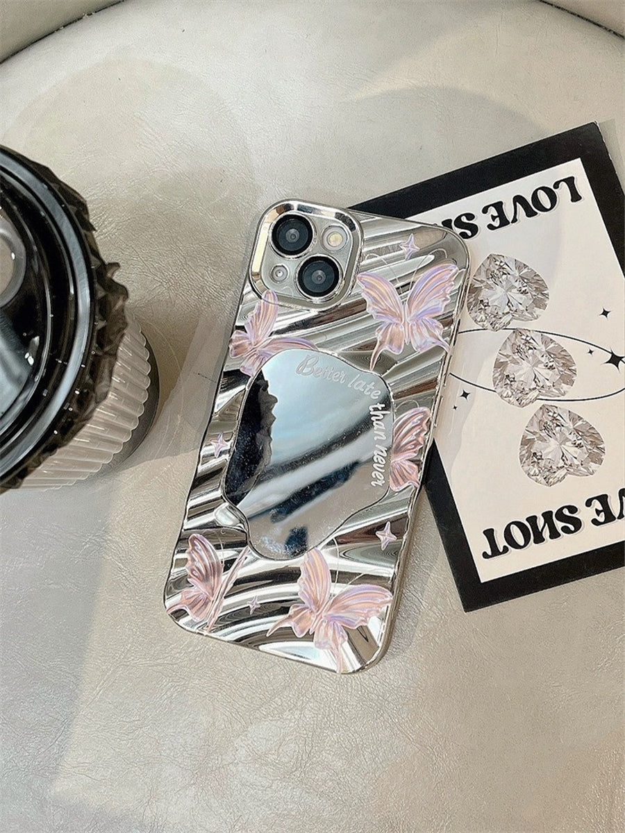 Pink Butterfly with Cosmetic Mirror Phone Case