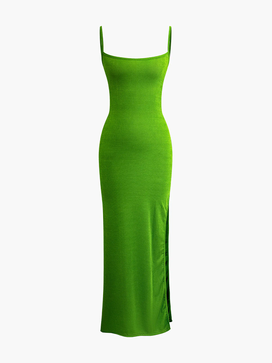 Solid Colored Knitted Hollow Out Long Bodycon Cami Dress