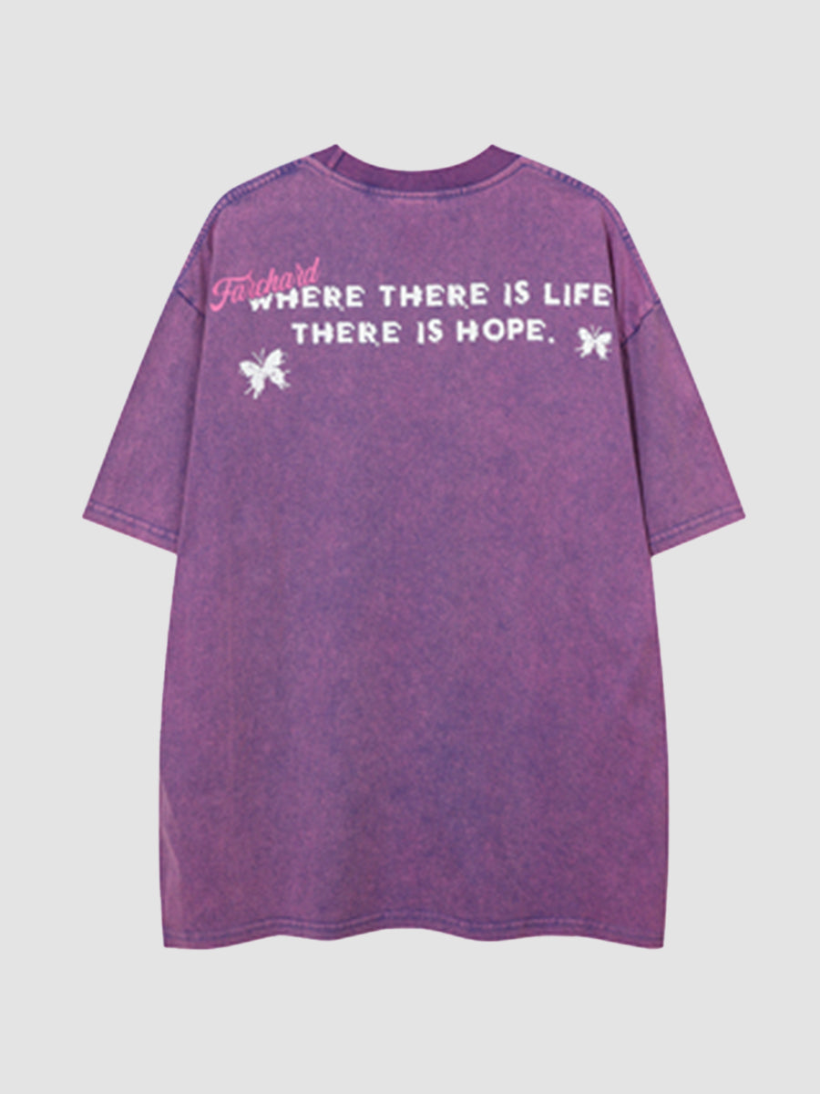 Butterfly Print Oversize Short Sleeve Top