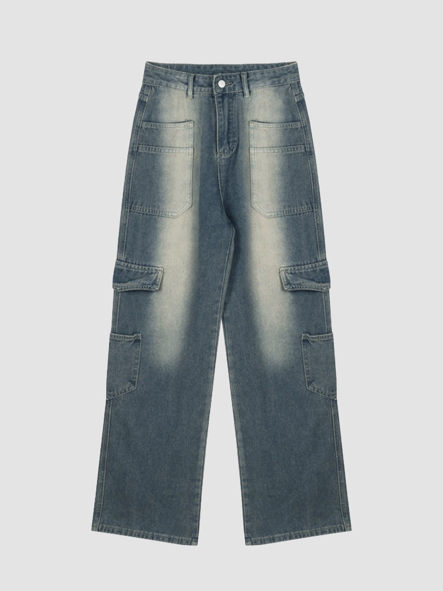 Vintage Large Pocket Straight Leg Denim Jeans