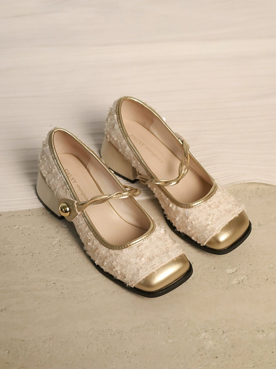 Square Toe Sequin Heeled Costume Shoes