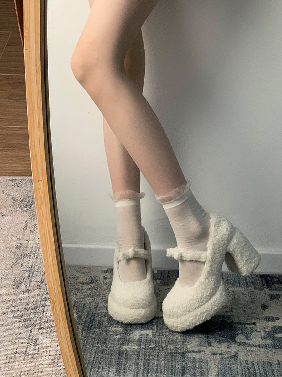 Chunky Heels Fluffy Mary Jane Shoes