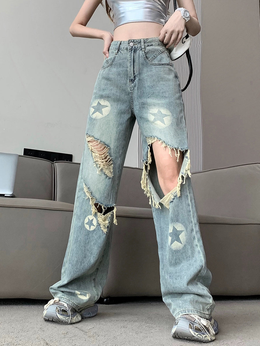 Star Print Denim Jeans