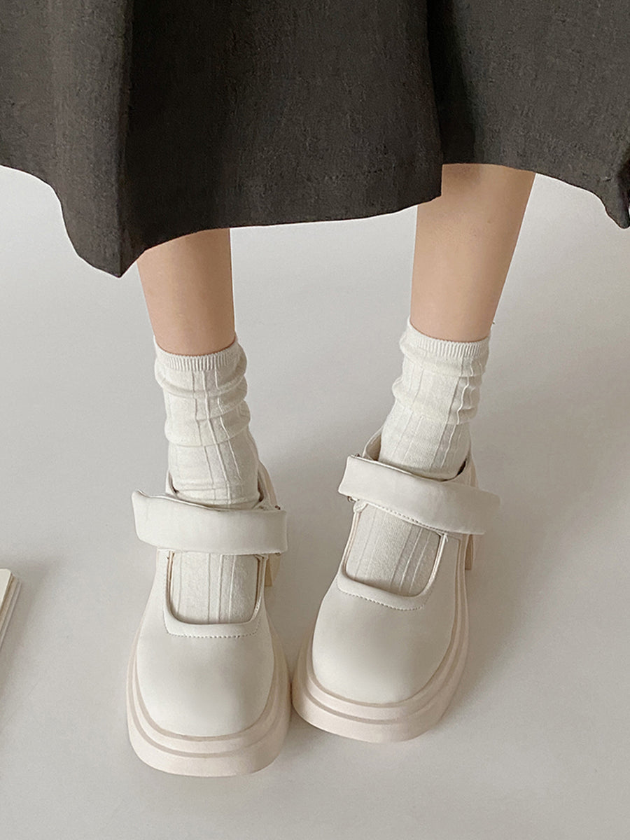 Soft Cloud Velcro Mary Jane Chunky Pumps Shoes(No Socks)