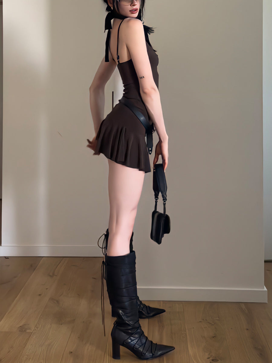 Brown Irregular Hem Dress