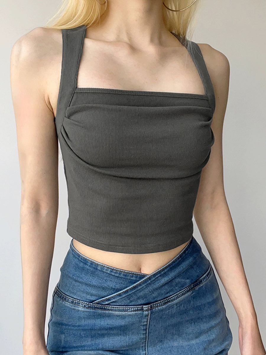 Grey Pleated Tank Top