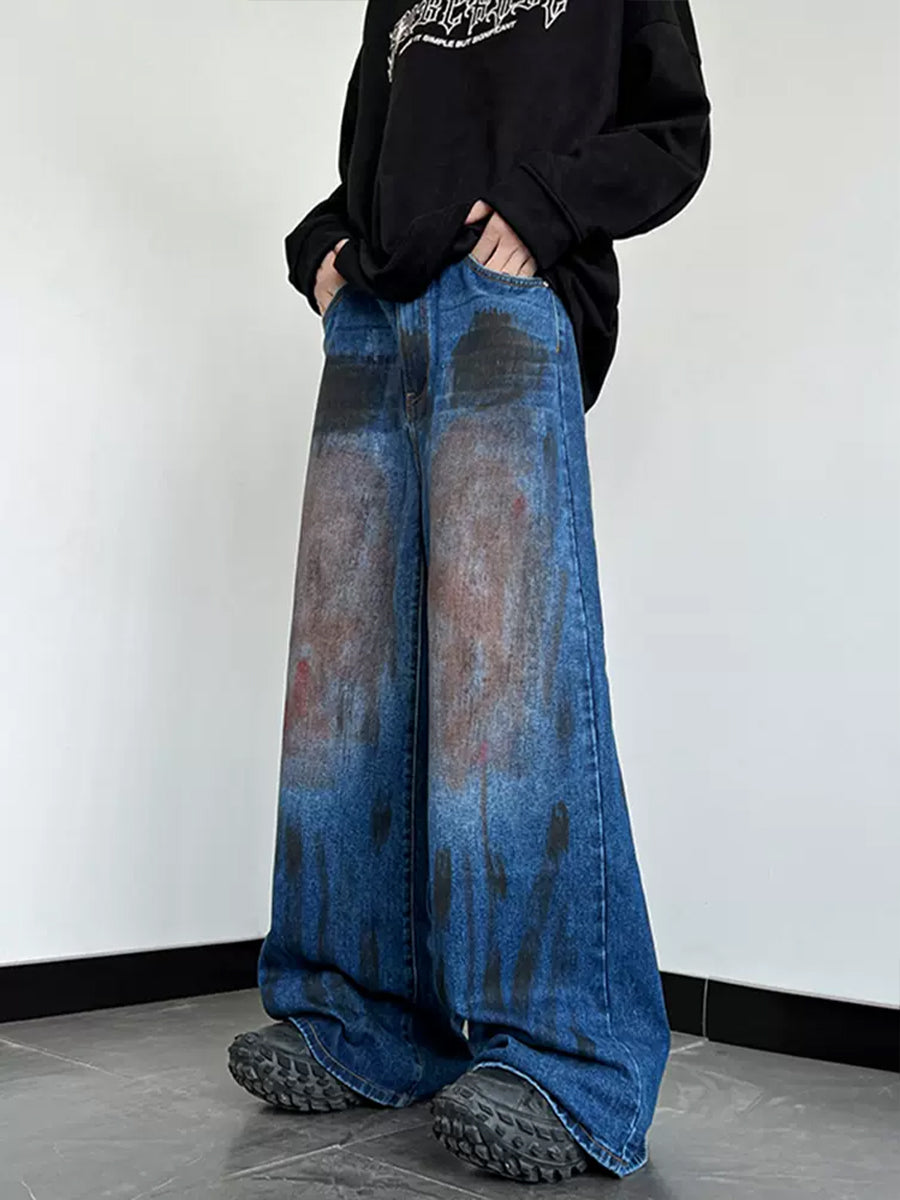 Vintage Tie-Dye Blue Loose Jeans