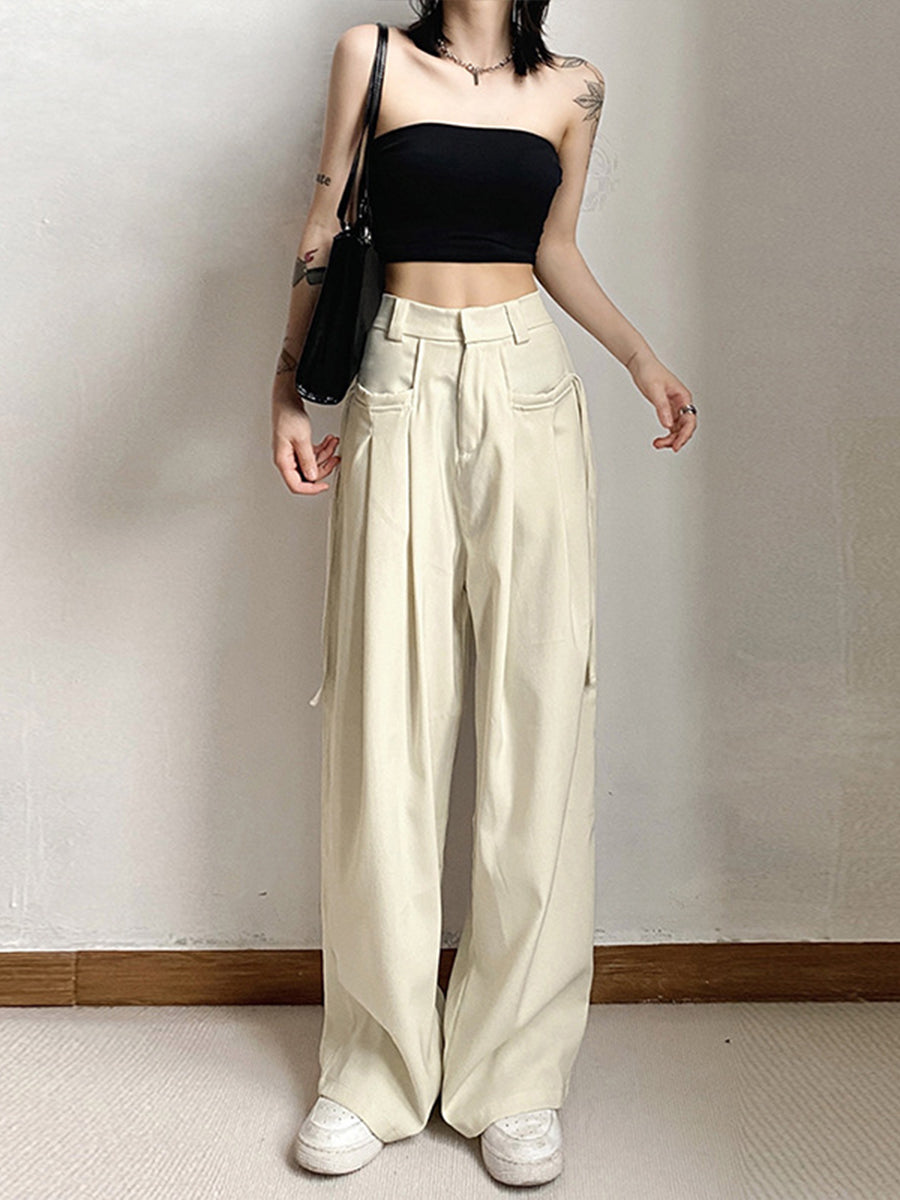 Lace-up Pockets Casual Pants
