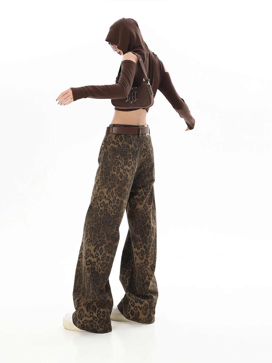 Leopard Print Hip Hop Loose Fit Denim Jeans