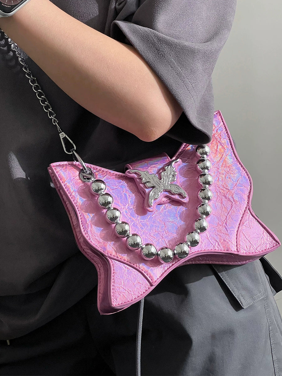 Beaded Chain Fluorescent Butterfly Bag