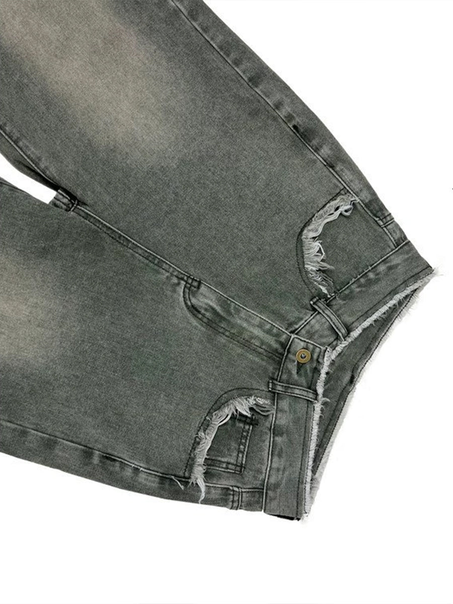 Solid Color Single Button High Waist Loose Jeans