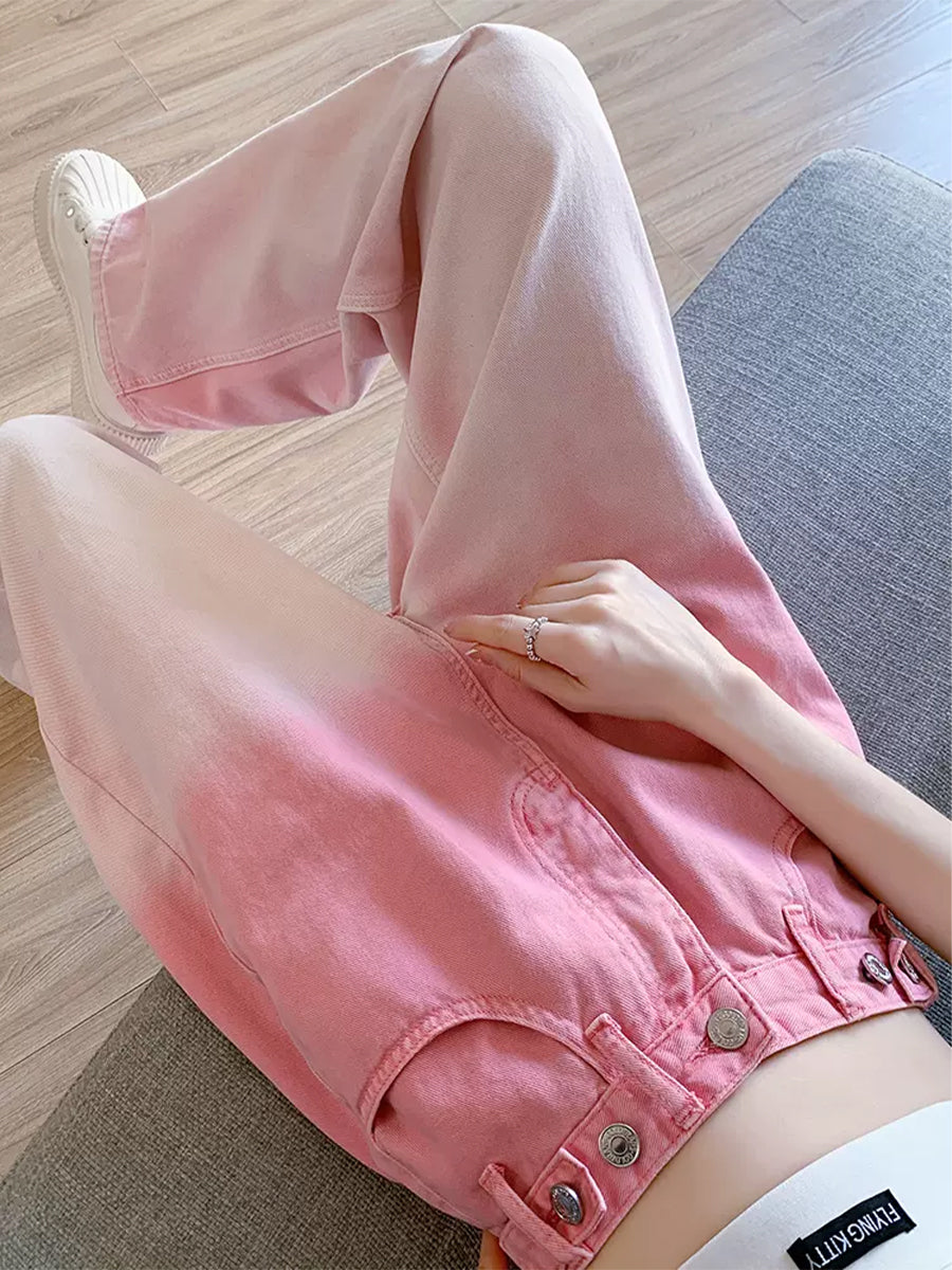 Pink Light Gradient High Waisted Straight Leg Denim Jeans