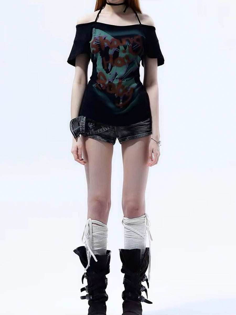 Graffiti Letter Print Short Sleeve Top