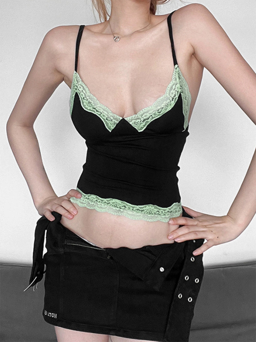 Patchwork Lace Stretch Cami Top