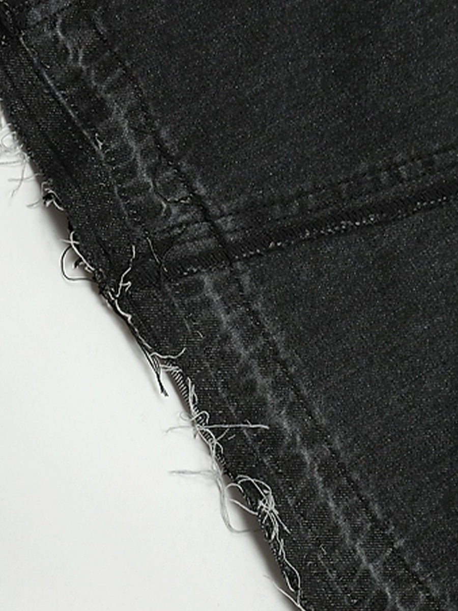 Solid Color Loose Raw Hemmed Long Jeans