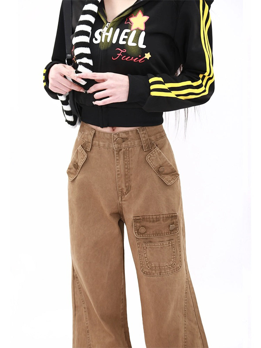 Zipper Pocket Loose Fit Denim Jeans