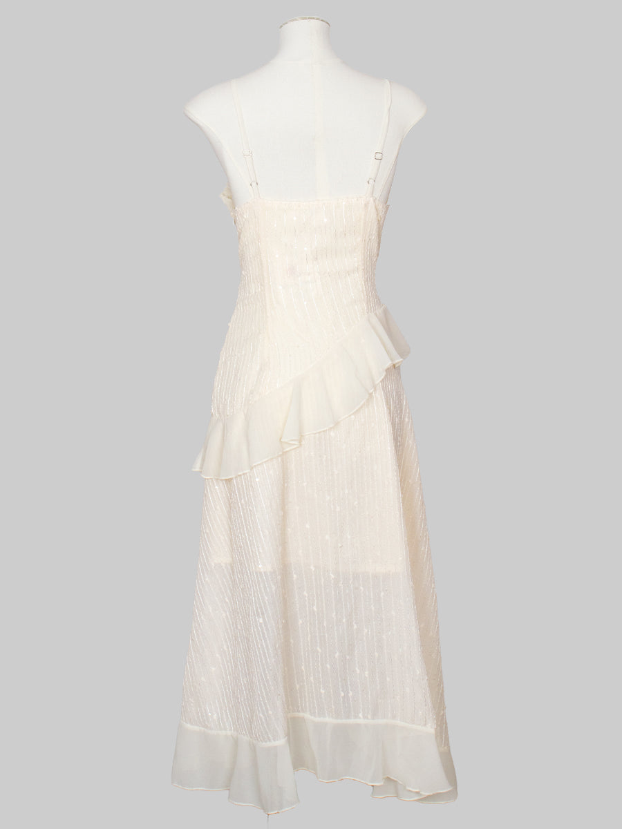Solid Color Apricot Patchwork Lace Irregular Long Dress