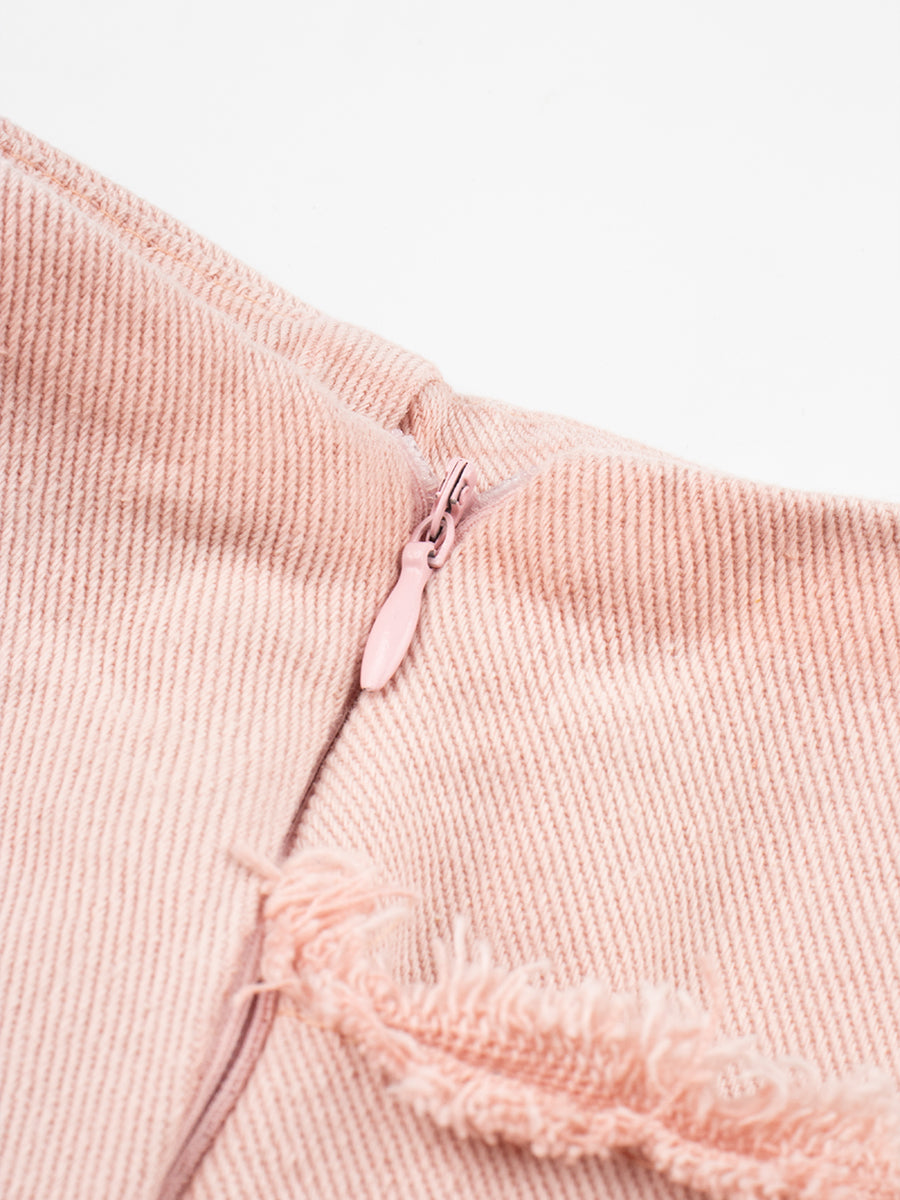 Fake Two Piece Patchwork Denim Pleated Hem Shorts