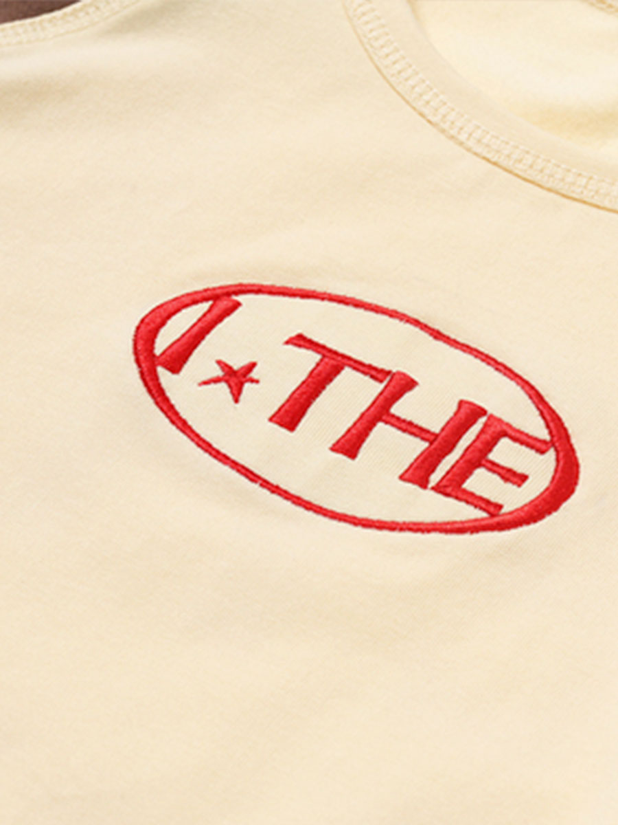 Letter Embroidery Short Sleeve Top