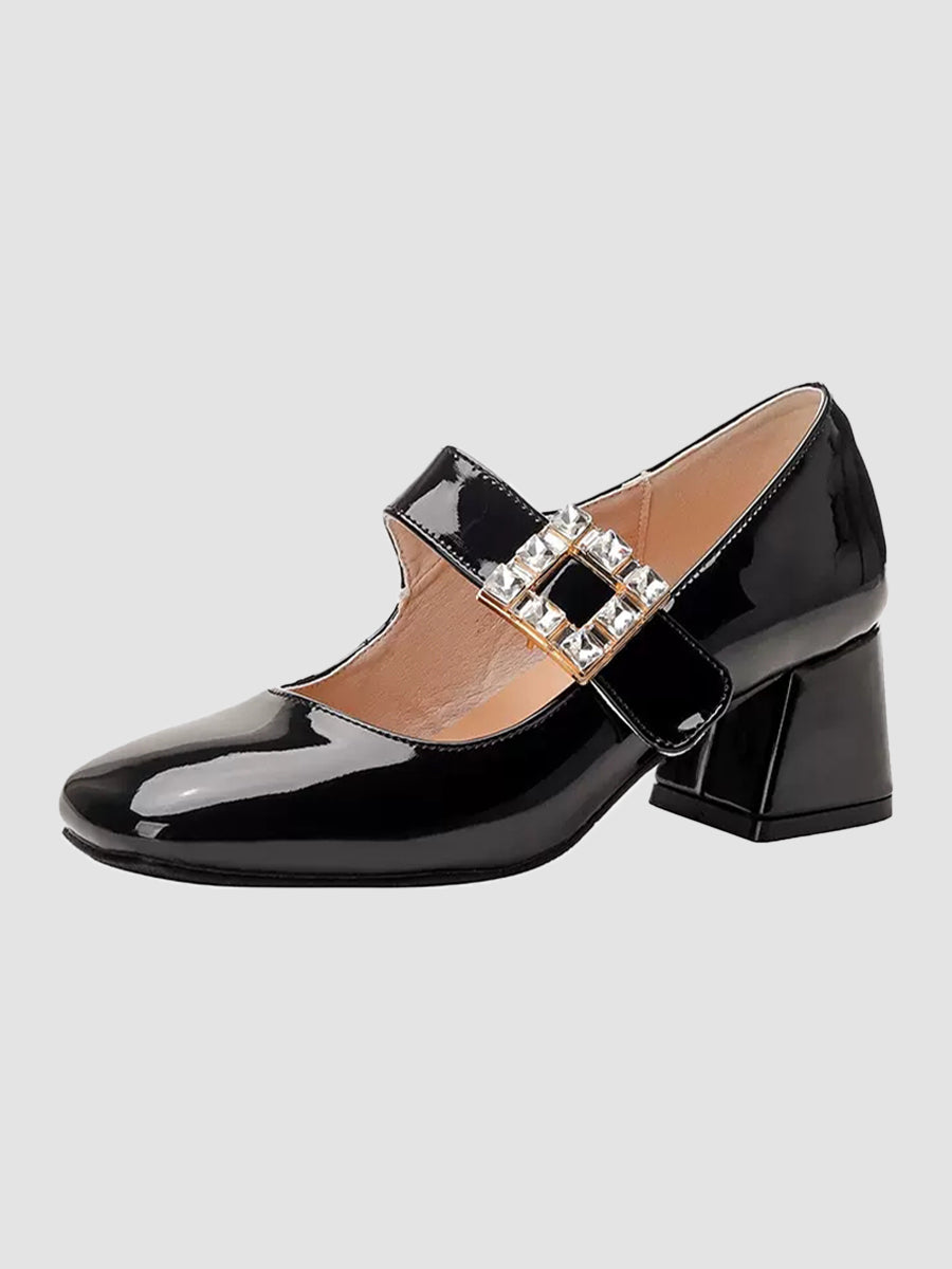 Solid Color Ankle Strap Chunky Heeled Platform Pumps