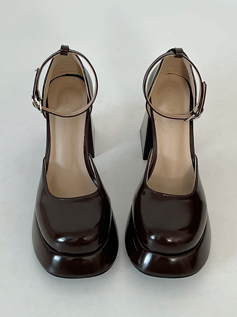 Buckle Decor Platform Chunky Heel Mary Janes Pumps Shoes