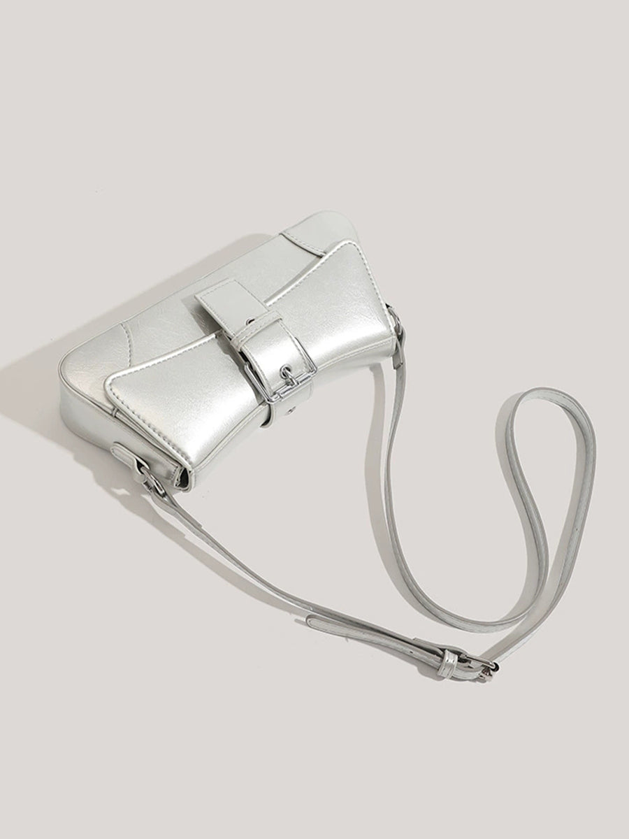 Solid Color Patent Leather Chain Baguette Bag