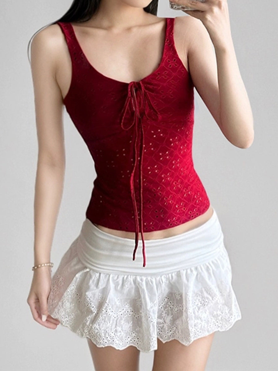 Crush Lace Motif Tiered Crop Top
