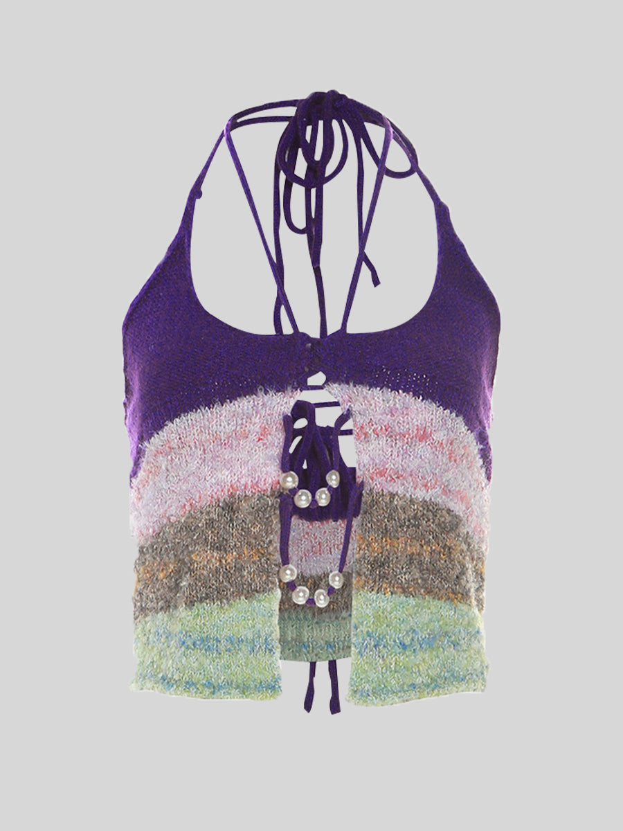 Colorful Pearl Knit Halter Top