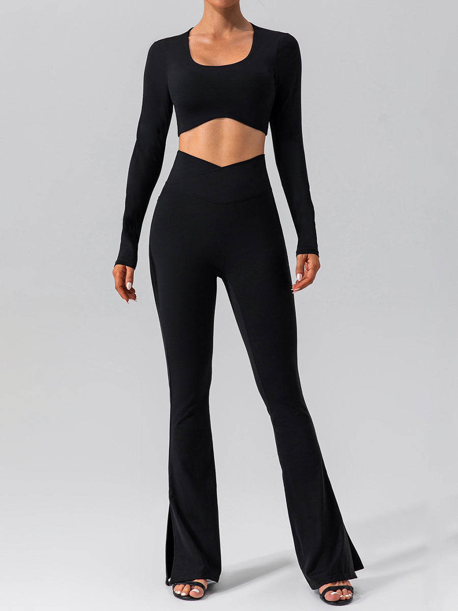 2pcs Fitness Yoga Suit Gym Outfits Set Plain Top with Chest Pads and Sports Leggings