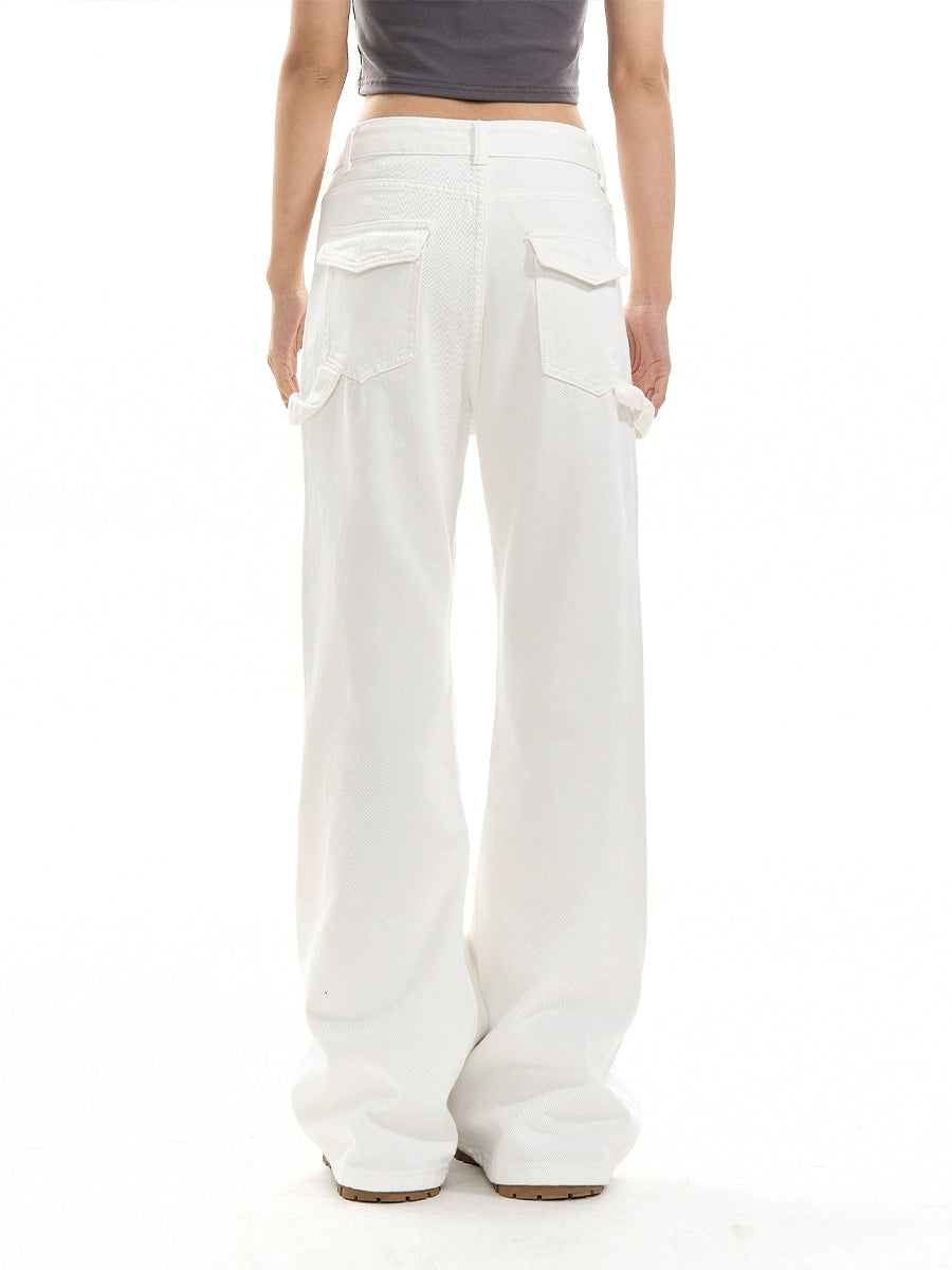 White High Waisted Loose Casual Wide Leg Pants